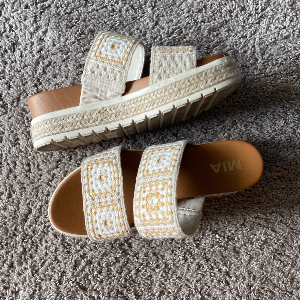 MIA Tan and Cream Espadrille Sandals with Double-Strap Design